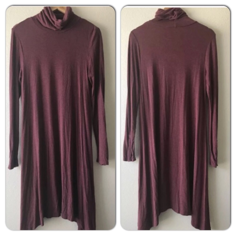 Mauve Anthropologie Jersey Turtleneck Long Sleeve Dress Medium